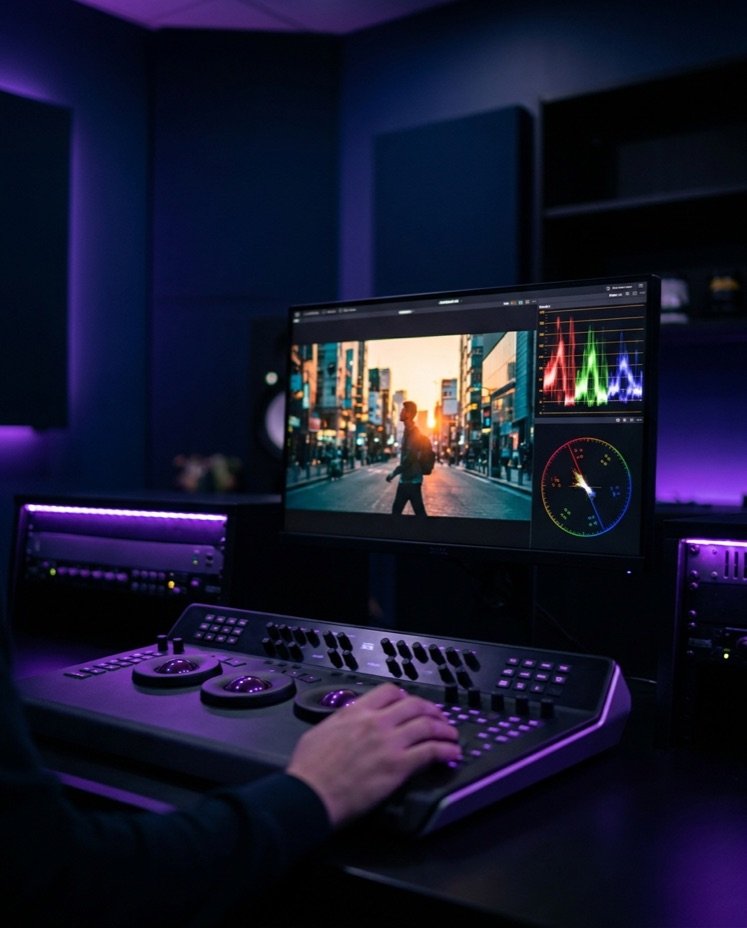 Color grading suite in post-production